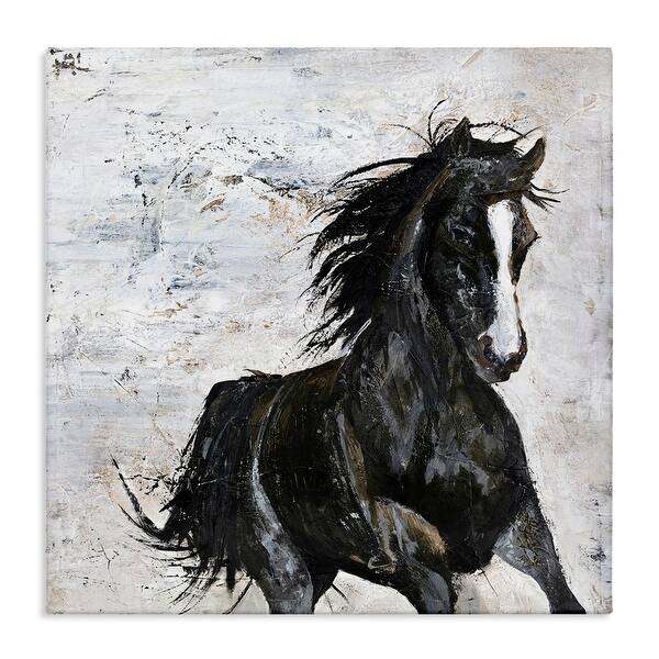 Stupell Wild Black Horse Galloping over Abstract White Canvas Wall Art ...