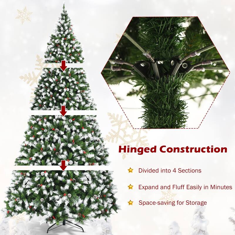 9 Feet Pre-Lit White Artificial Christmas Tree with Iridescent Leaves