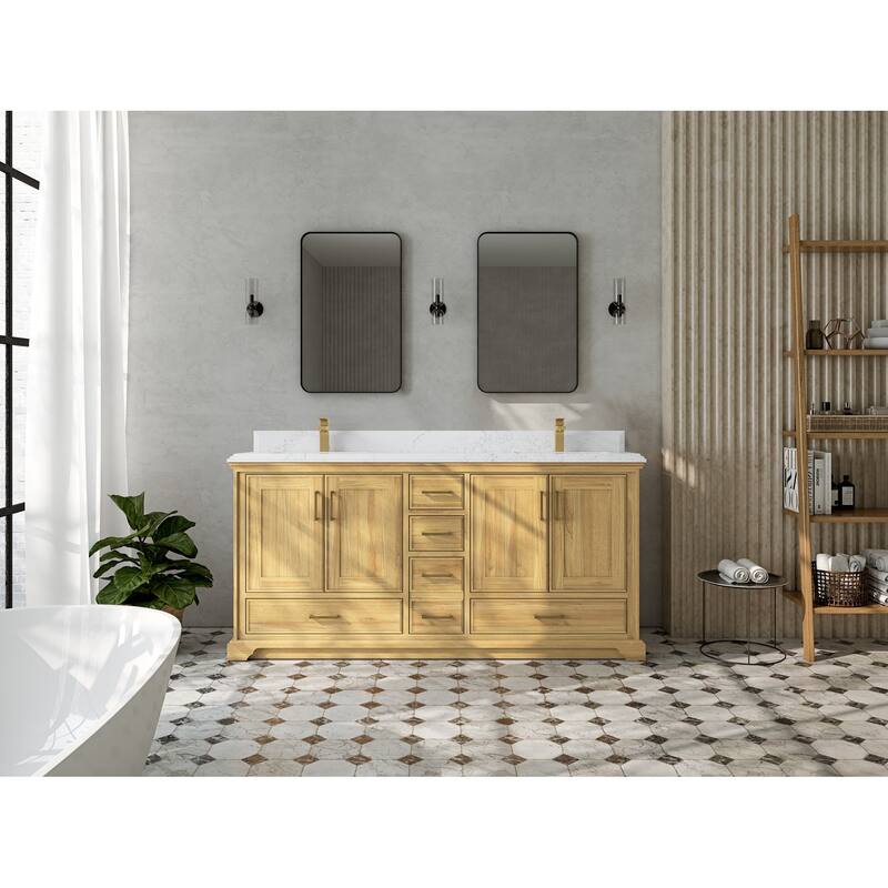 Willow Collections 72 in. W x 22 in. D Charlotte Teak Double Sink Bathroom Solid Teak Vanity with Countertop