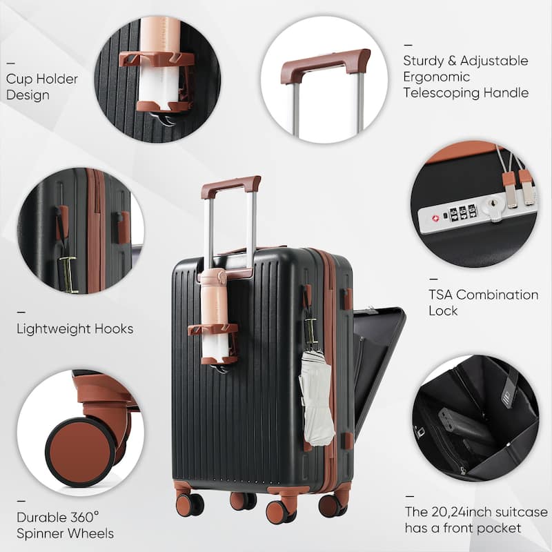 Front Opening Twenty-Inch Carry-On Luggage with Expandable Travel Bag Set