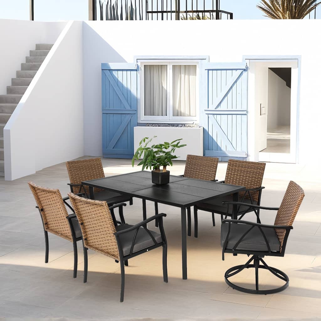 7-Piece Patio Dining Set with 2 Cushions Swivel Rocker Chairs,4 Cushions Chairs,Table and Removable Cushions