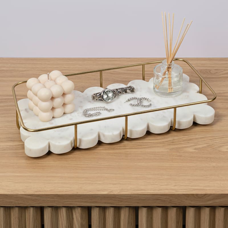 Monarch Modern Industrial Metal/Marble Scalloped Base Vanity Tray