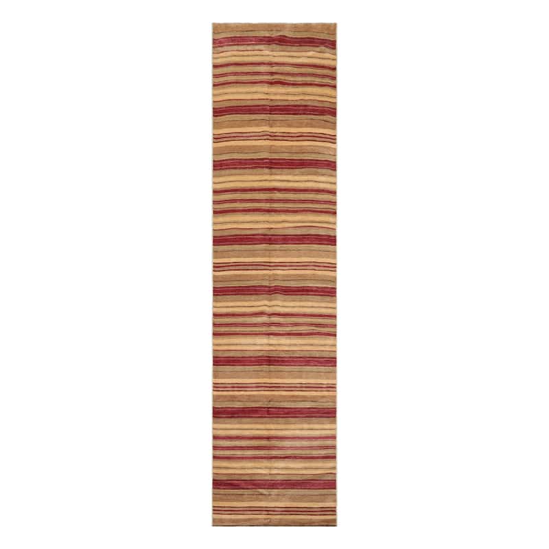 Multi Size Rust Hand Knotted Wool Runner Stripes Tibetan Area Rug