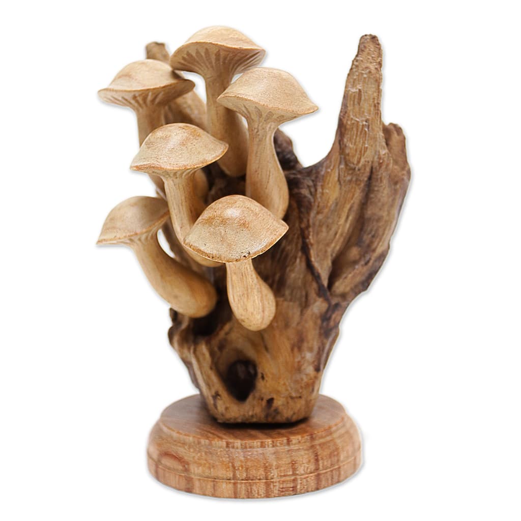 Novica Handmade Mushroom Charm Wood Sculpture