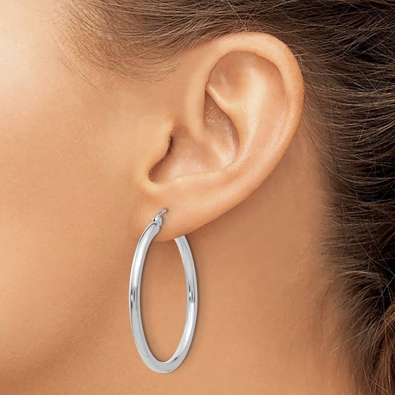 Curata 14k White Gold Polished Lightweight Tube Hoop Earrings - 36x37mm