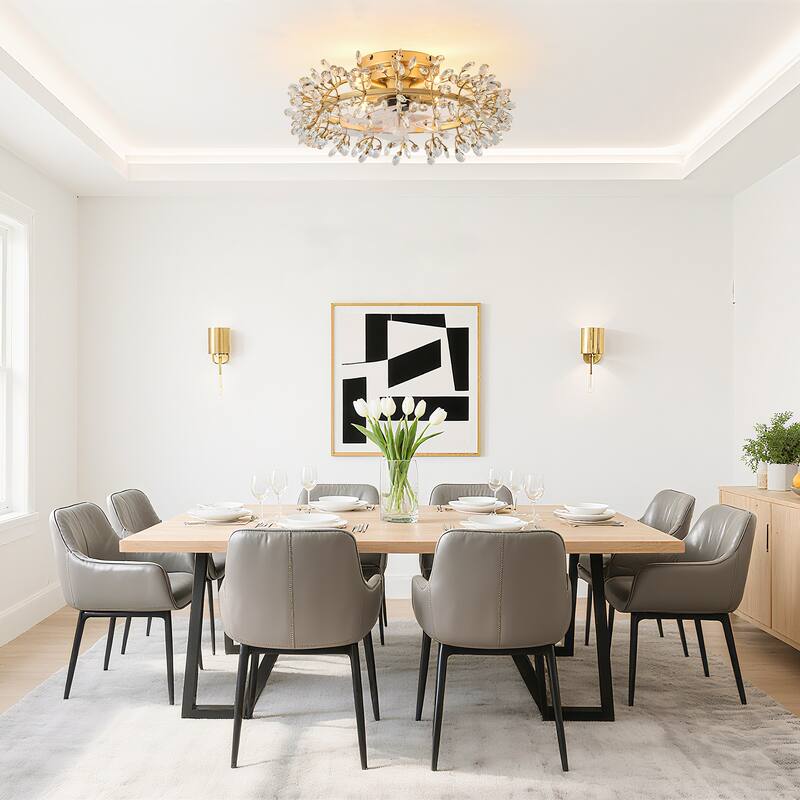 23" Contemporary Gold 4-Light Crystal Low-Profile Flush Mount Ceiling Fan with Remote