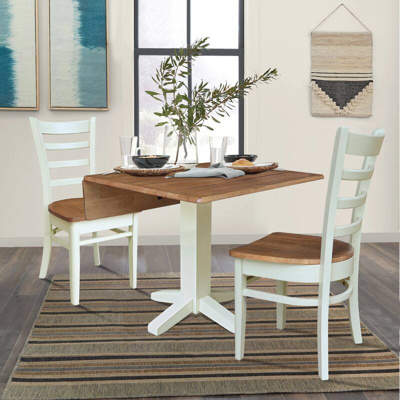 36" Square Dual Drop Leaf Dining Table with Two Chairs
