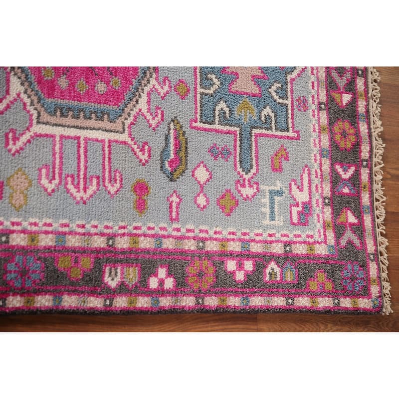 Geometric Kazak Accent Rug Handmade Wool Carpet - 2'11"x 4'11"