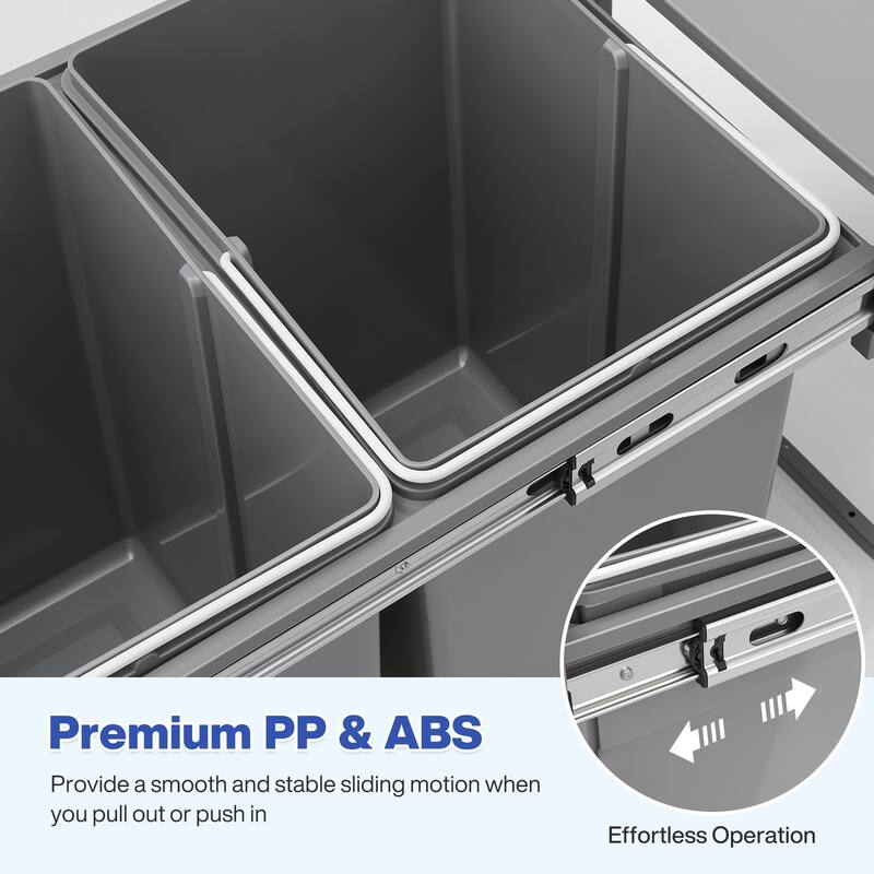 Under Cabinet Pull-Out Trash Can, 40L (20L+20L) Double Bin Kitchen Garbage Can with Soft-Close Slides