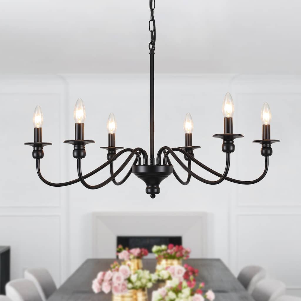Modern Chandelier, Farmhouse 6-Light Metal Candle Chandelier for Dining Room Living Room Bedroom Kitchen - W28.34"x H16.33"