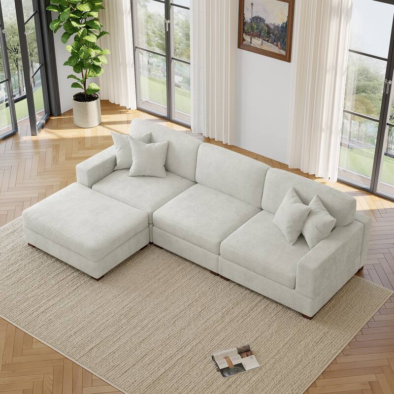 Modern Oversized Chenille Modular Sectional Sofa with Ottoman