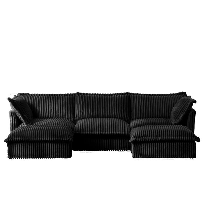 120" Corduroy U-Shape 3-Seater Sectional Sofa with Removable Slipcover, French Edge Design and Cloud-Like Cushions