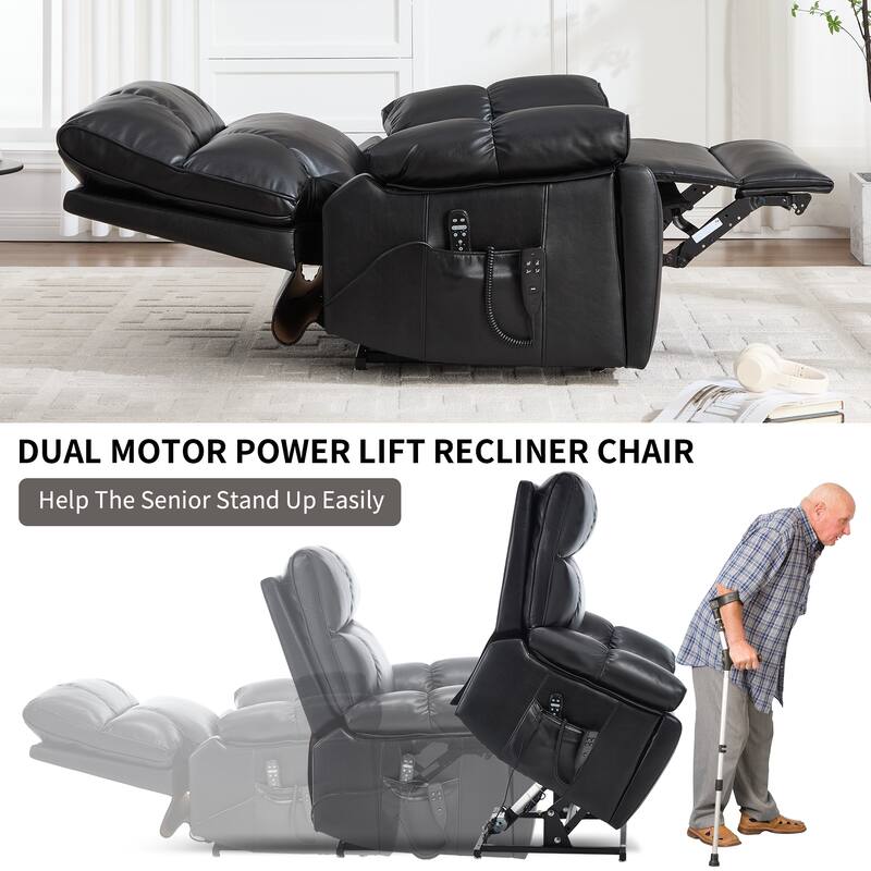 Leatheraire Heat Massage Dual Motor Infinite Position Up to 350 LBS Large Electric Power Lift Recliners with Hidden Cup Holders