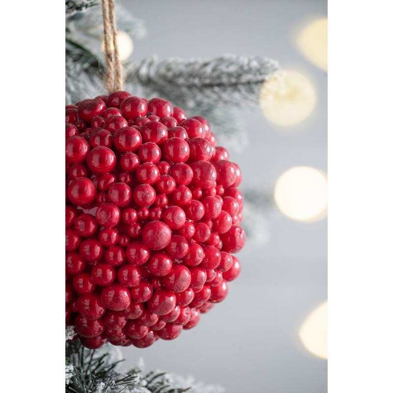 6.5x6.5" Red Berry Ball Ornament, Decorative Hanging Ball Christmas Tree Ornaments for Holiday , Set of 3