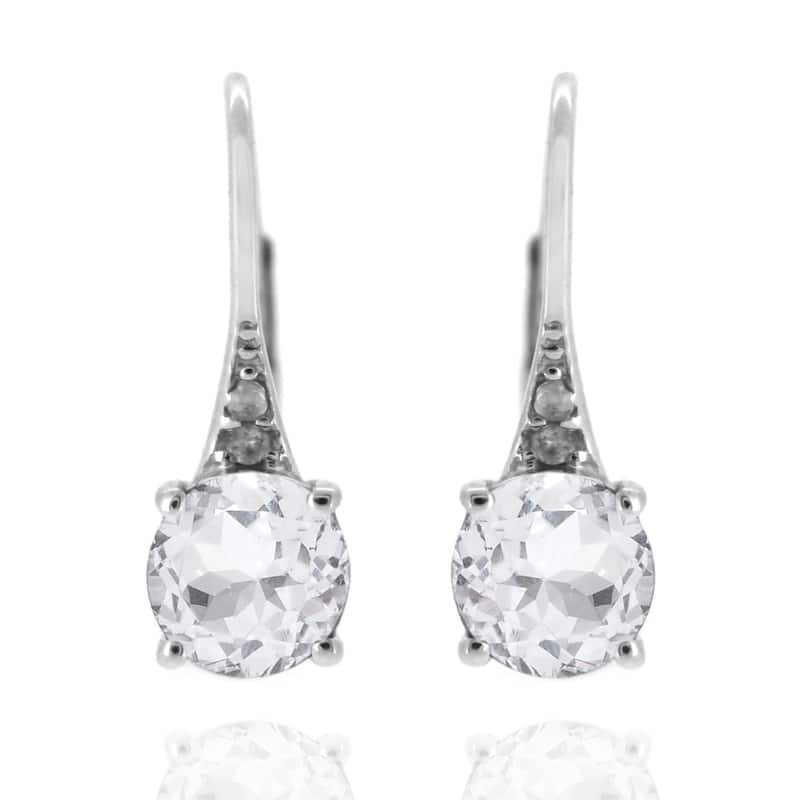 925 Sterling Silver White Topaz and Diamond Earrings