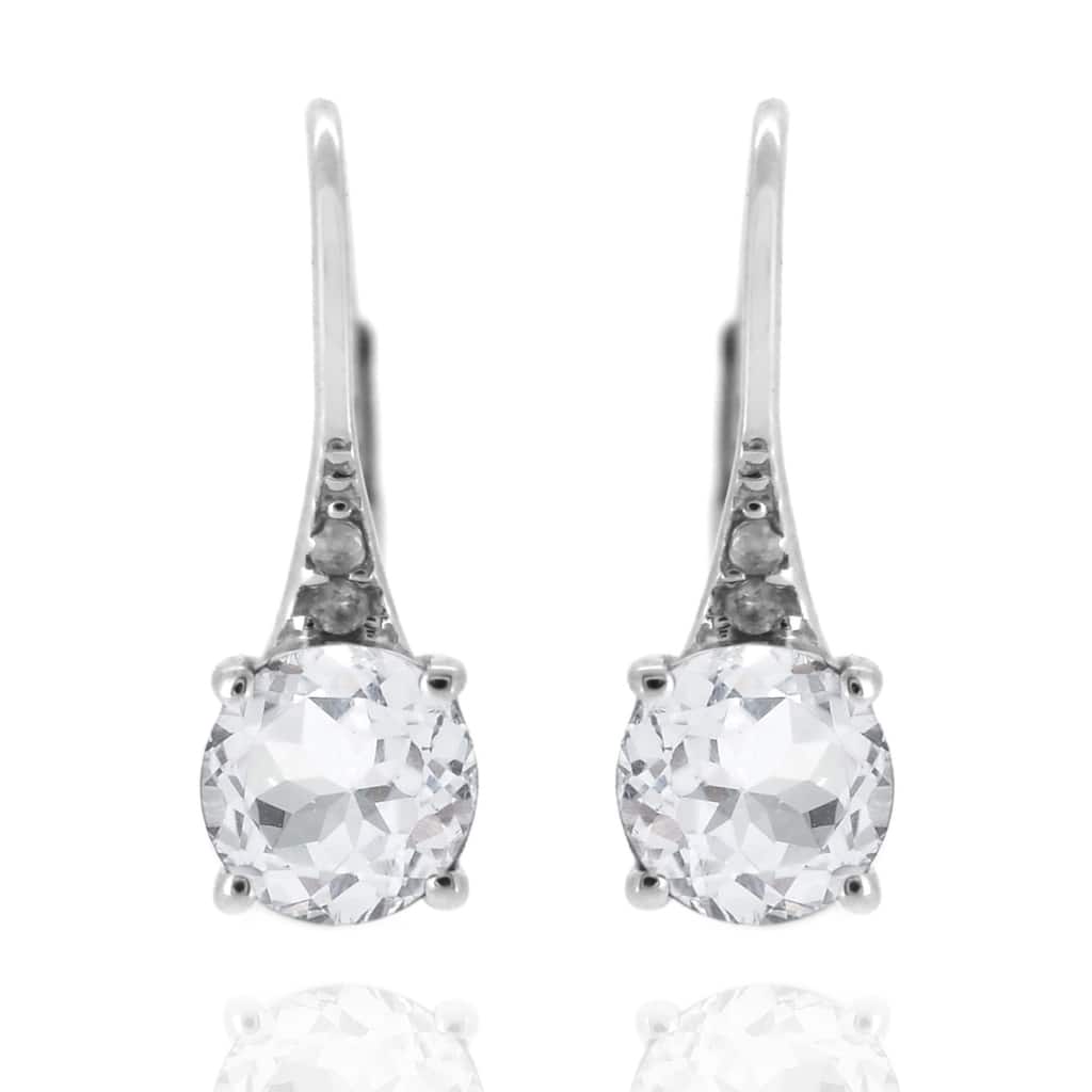 925 Sterling Silver White Topaz and Diamond Earrings