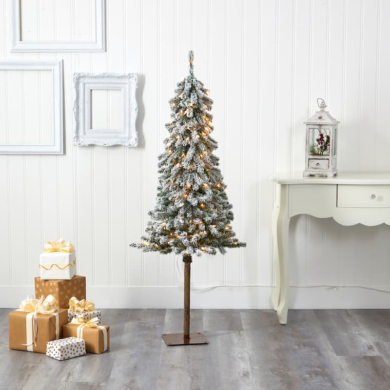 5ft. Flocked Alpine Artificial Christmas Tree with 150 Lights & 405 Branches - Winter Wonderland Holiday X-Mas Tree