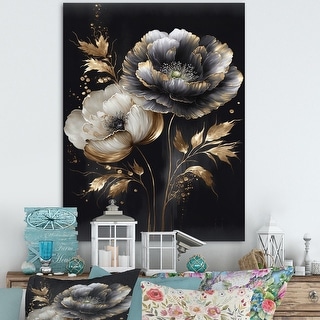 Designart 'Grey Gold Flower Bouquet IV' Floral & Botanical Canvas Wall Art