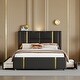 preview thumbnail 11 of 16, Queen Size Upholstered Bed w/ Trundle Bed & 2 Drawers,Modern Platform Bed w/ Gold Decoration, Night Light & USB Charger, Beige
