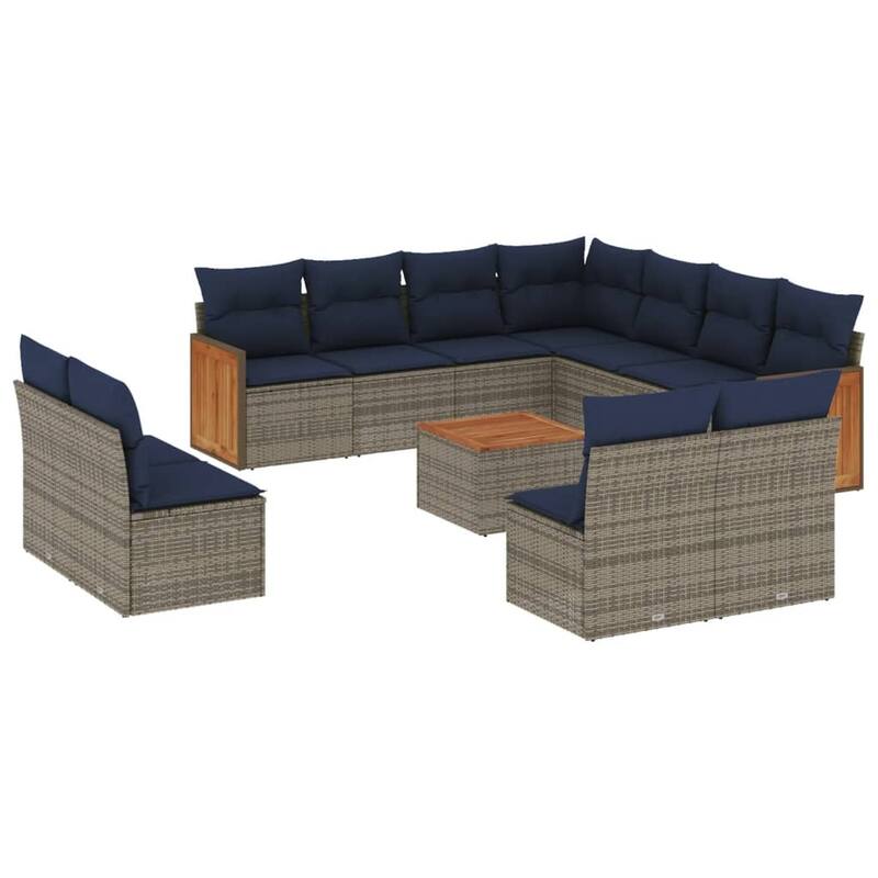 vidaXL 11/12 Piece Patio Sofa Set with Cushions Black/Gray Poly Rattan - 21.7 x 24.4 x 27.2