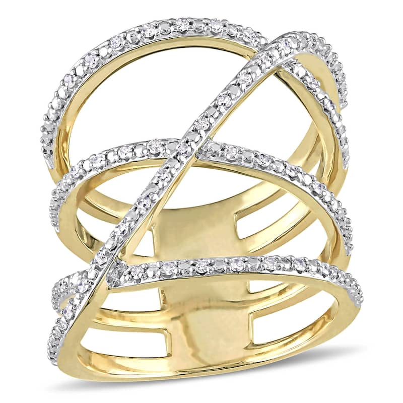Miadora 1/5ct TDW Diamond Crossover Wrap Ring in Yellow Silver