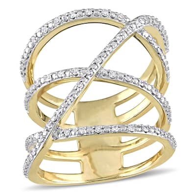 Miadora 1/5ct TDW Diamond Crossover Wrap Ring in Yellow Silver