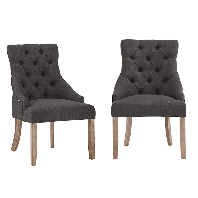 Plovdiv Linen Curved Back Tufted Dining Chairs (Set of 2) - Dark Grey Linen