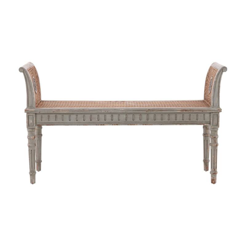 Furniture Classics Castlewood Greige Mahogany Cane Entryway Bench