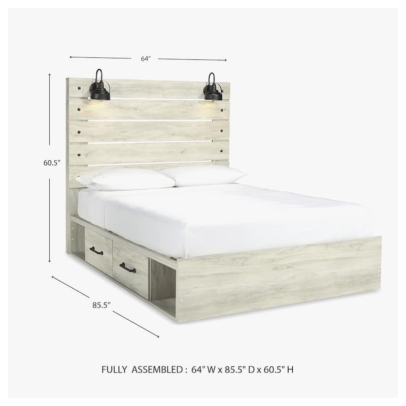 Cambeck Whitewash Panel Bed With 2 Under Bed Storage Drawers
