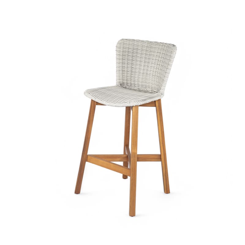 Christopher Knight Home - Lina Acacia and Rattan Outdoor Barstool (Set of 2)