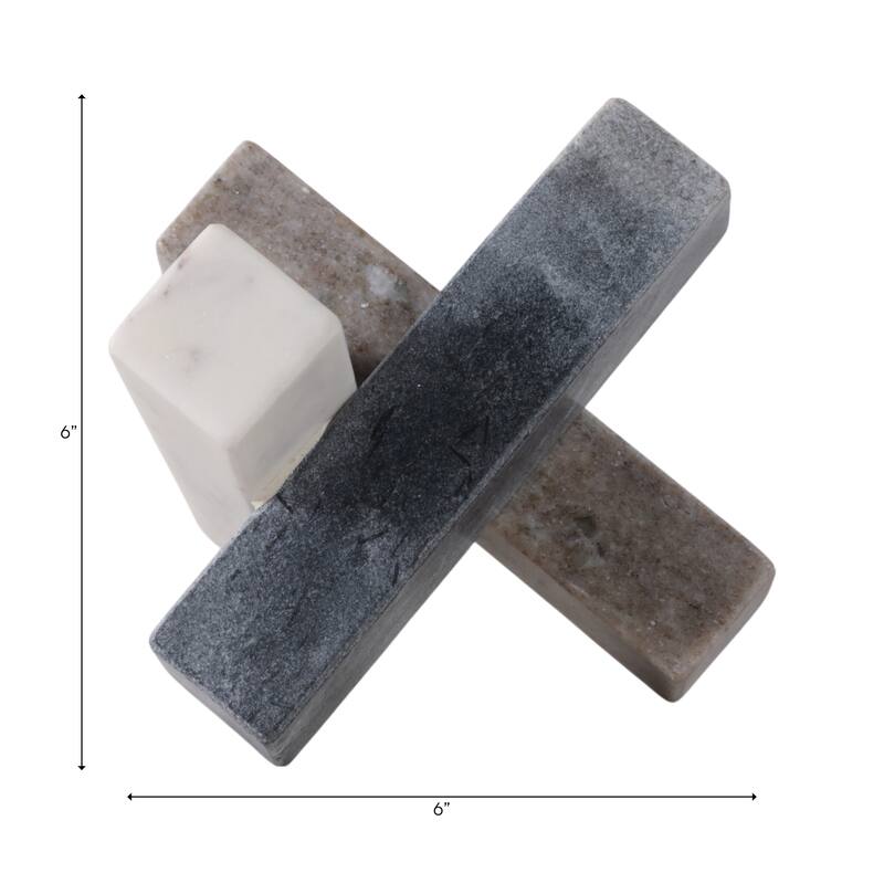 Stone Marble Decorative Object Sculpture Interlocking Angular Design - 6" x 6" x 6"