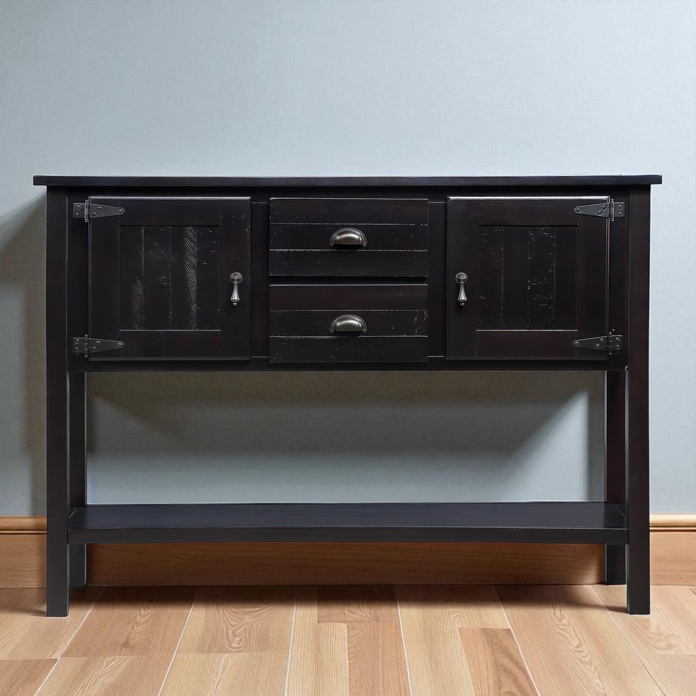 48" Solid Wood Console Table with 2 Drawers & Cabinets, Retro Style Storage Buffet for Kitchen & Dining