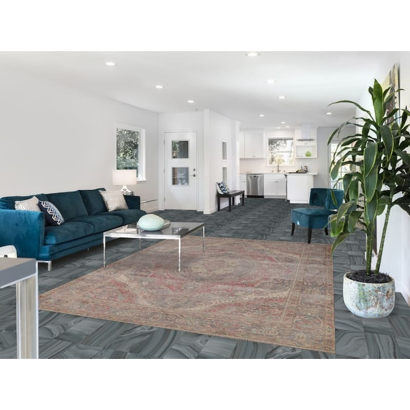 Tabriz Persian Vintage Area Rug Hand-Knotted Medallion Wool Carpet - 6'9" x 9'3"