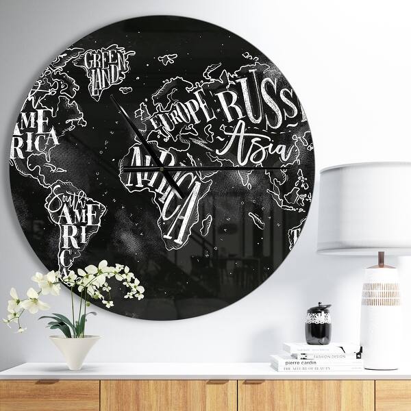 slide 2 of 10, Designart 'Vintage Chalk Worldmap ' Oversized Global Wall CLock