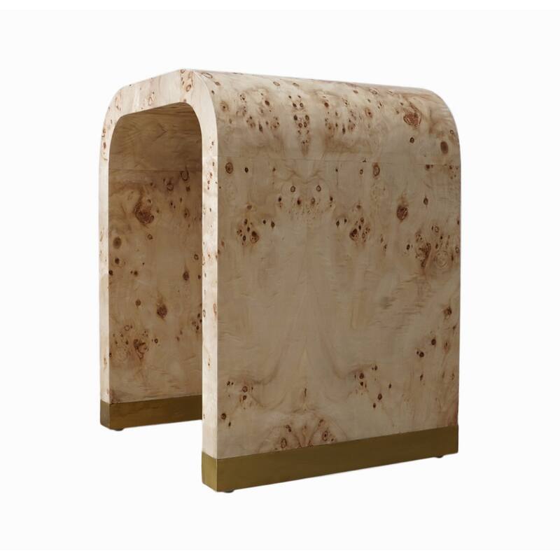 Beige Wood Rectangular End Table with Abstract Base and Thick Top - 20” x 18” x 25” (D x W x H)