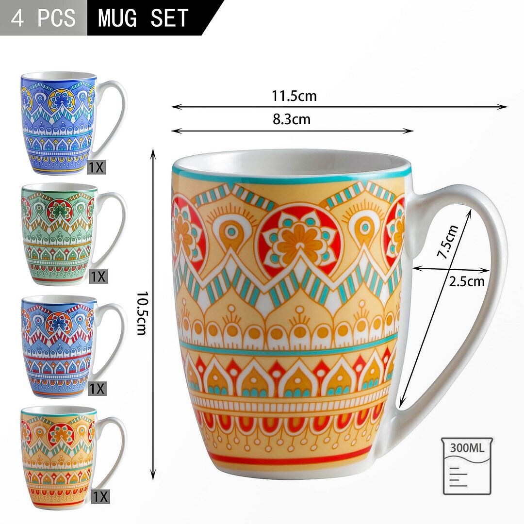 vancasso Bohemia 4-Piece Porcelain Coffee Mug 12Oz. - Overstock - 34840551