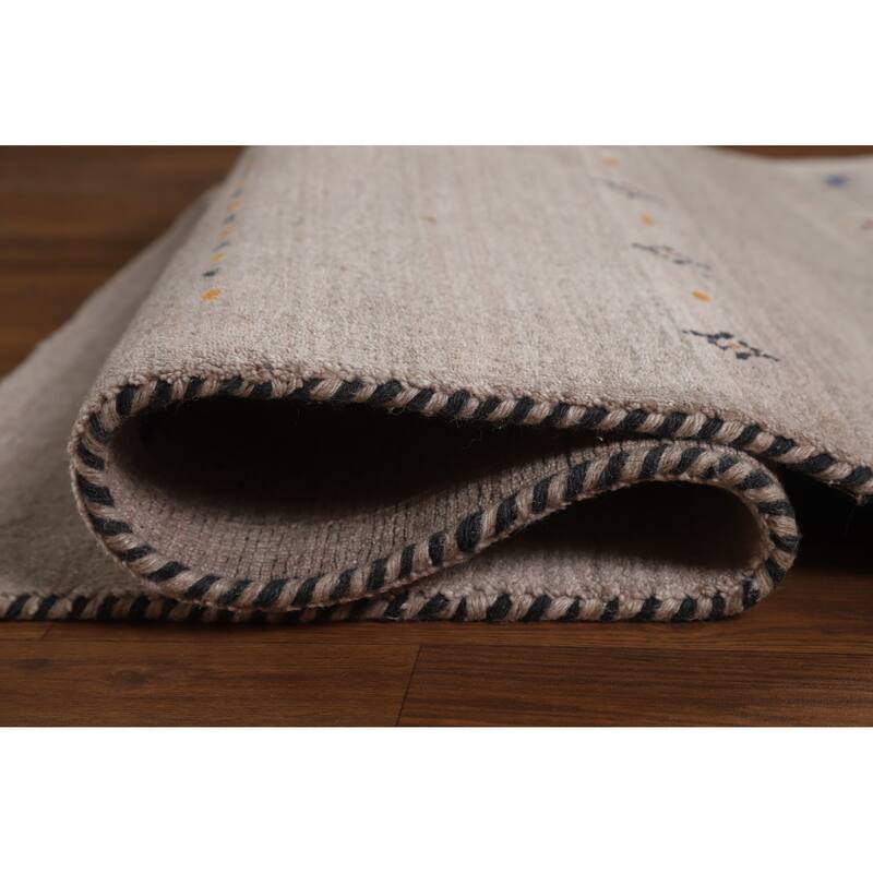 Hand Knotted Oriental 100% Wool Carpet Tribal Animal Pictorial Beige & Ivories Gabbeh Area Rug - 4' 11'' X 3' 0''