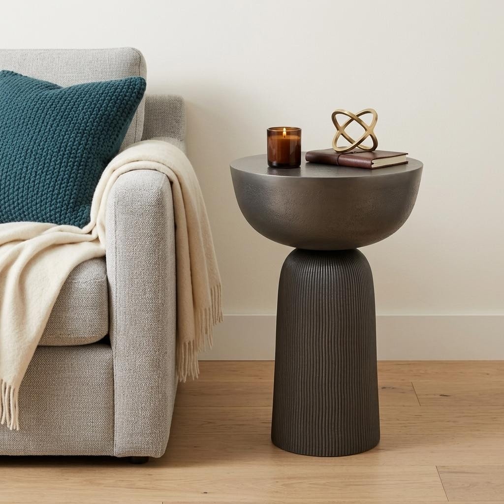 HomeRoots 21" Matte Black Aluminum Round Pedestal End Table - 13.50 in. x 21.00 in. x 13.50 in.