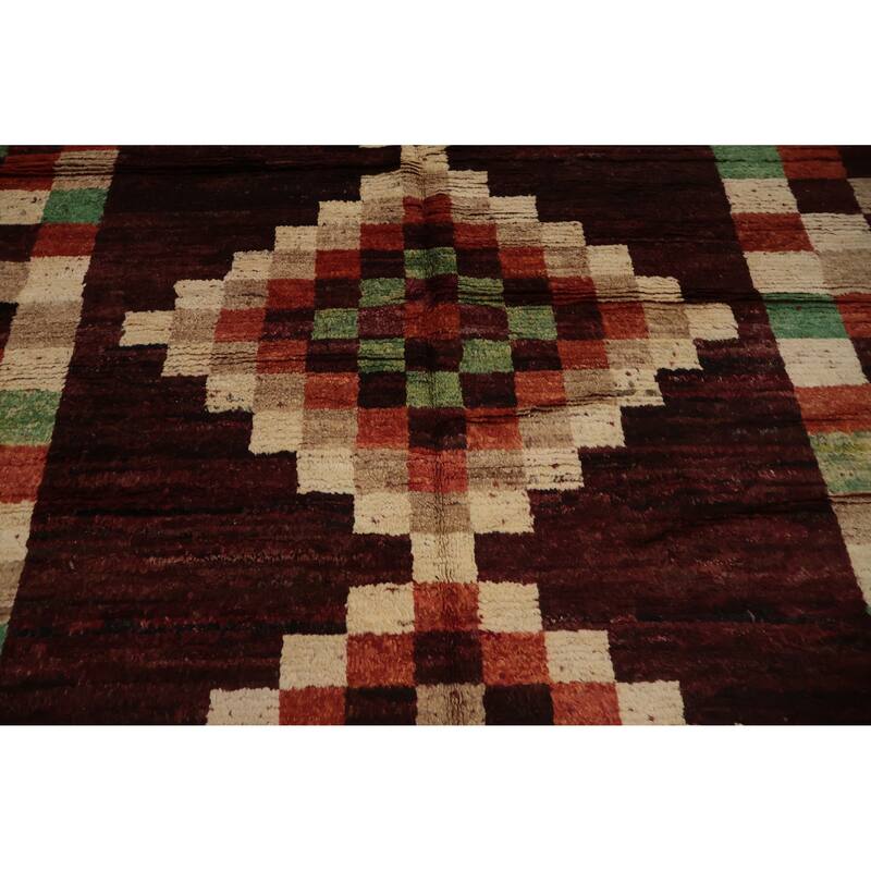 Hand Knotted Oriental 100% Wool Carpet Modern Geometric Red Moroccan Area Rug - 9' 11'' X 7' 0''