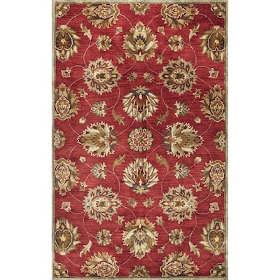 HomeRoots 3' X 5' Red Hand Tufted Wool Traditional Floral Indoor Area Rug - 3' x 5'