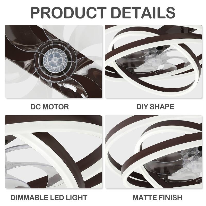 24" Adjustable Light Kit Flush Mount Ceiling Fan, 3 Color Tone CCT dimmable 6 Fan Speed, Remote & App Control for Bedroom