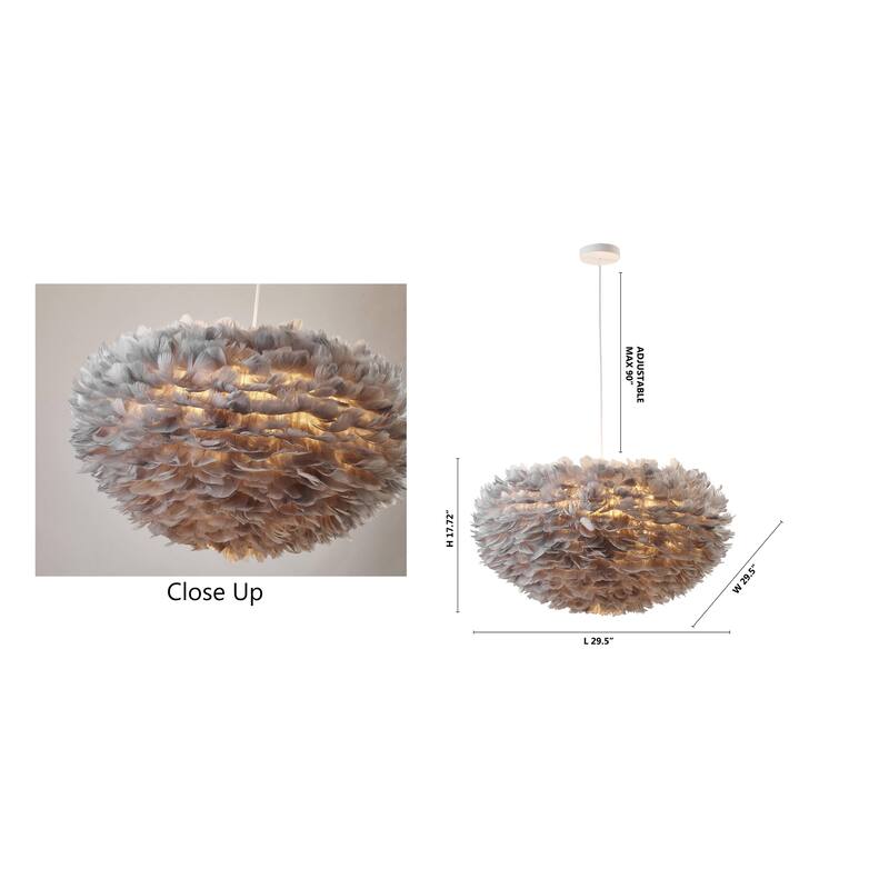 1 Light White Iron Chandelier With Grey Goose Feathers