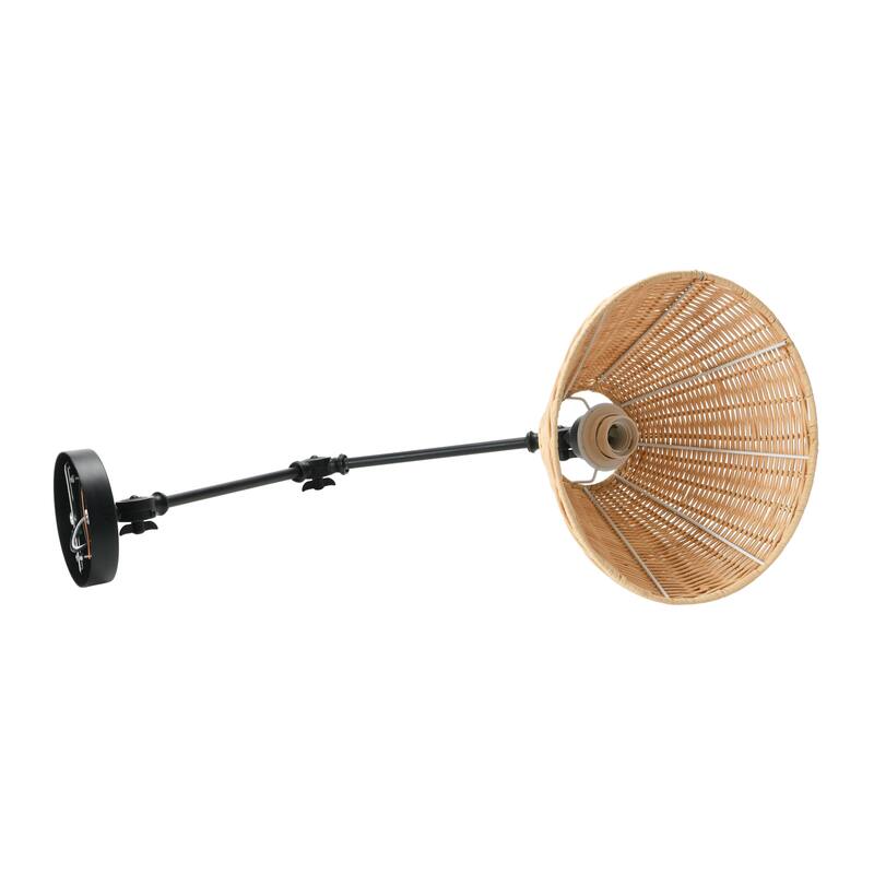 Adjustable Wall Sconce with Rattan Shade