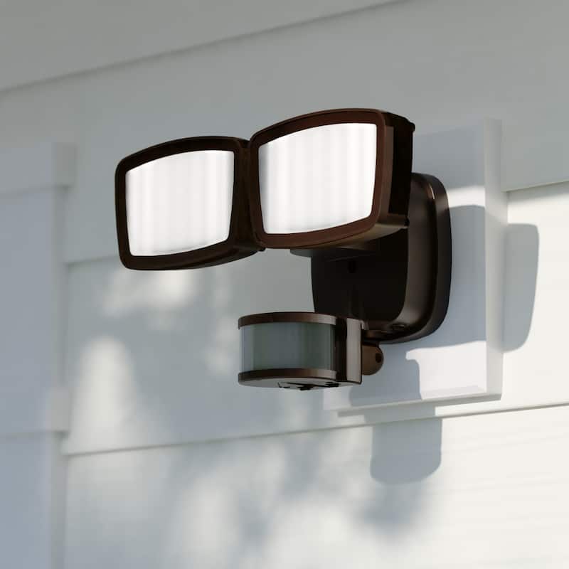 Integrated LED Motion Sensor Dusk to Dawn Outdoor Security Flood Light - 240 Degree - 85 Ft. - Bronze - 10.75-in W x 6.75-in H x 5.75-in D
