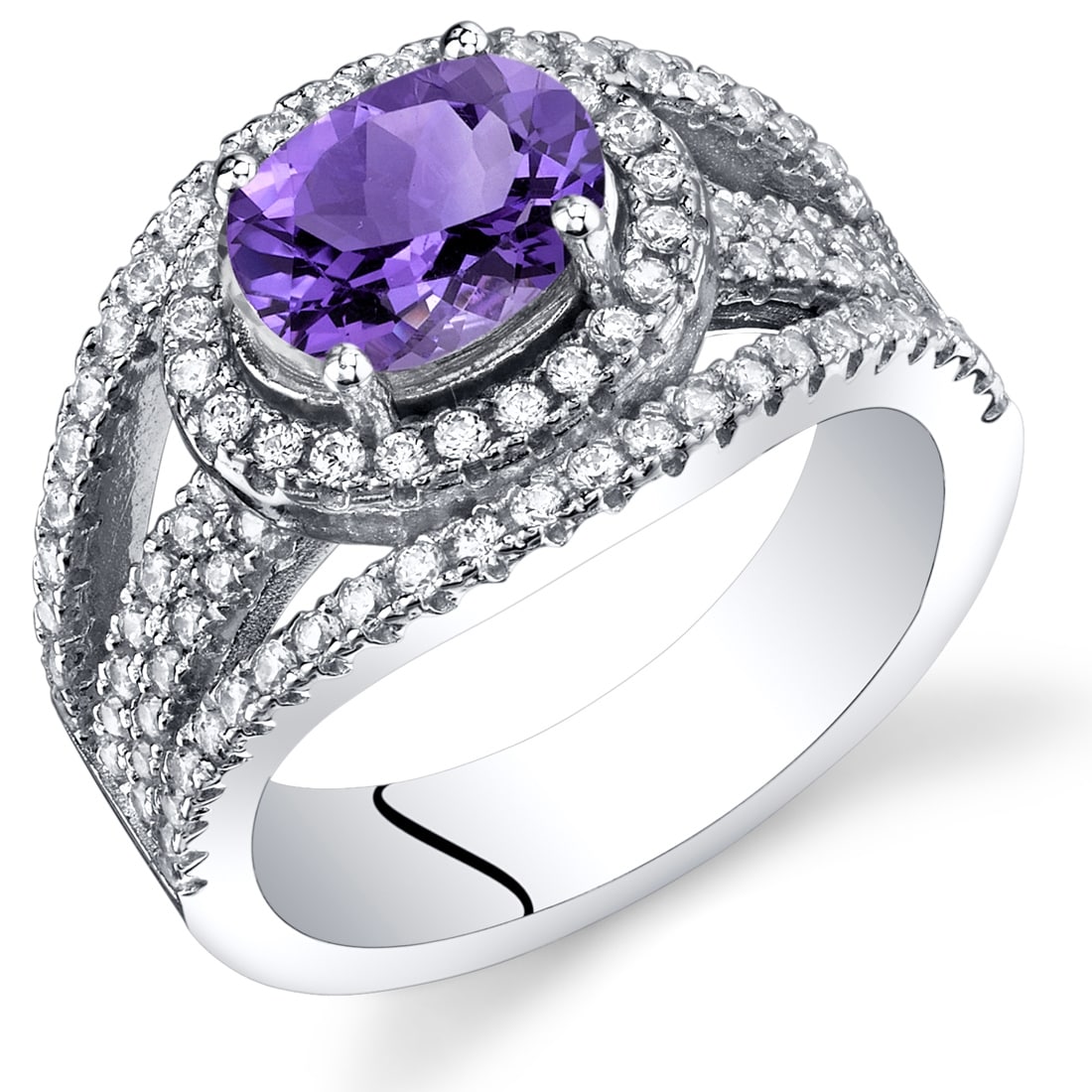 Oravo Sterling Silver 1 ct Amethyst Halo Ring