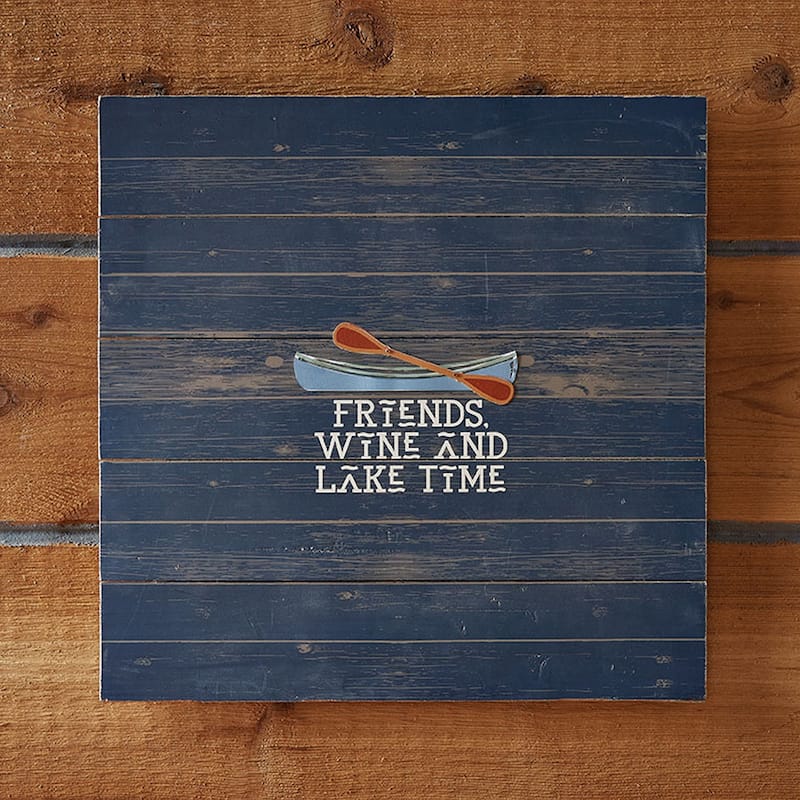 Friends Wine Time Wall Art - Blue Multi Wood Sign Panel - 24" x 24" - Perfect for Everyday Decor - Easy to Clean - 24 x 24