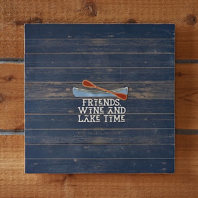 Friends Wine Time Wall Art - Blue Multi Wood Sign Panel - 24" x 24" - Perfect for Everyday Decor - Easy to Clean - 24 x 24