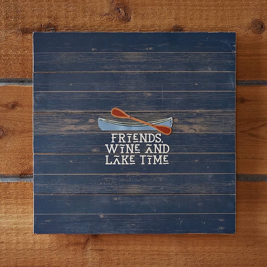 Friends Wine Time Wall Art - Blue Multi Wood Sign Panel - 24" x 24" - Perfect for Everyday Decor - Easy to Clean - 24 x 24