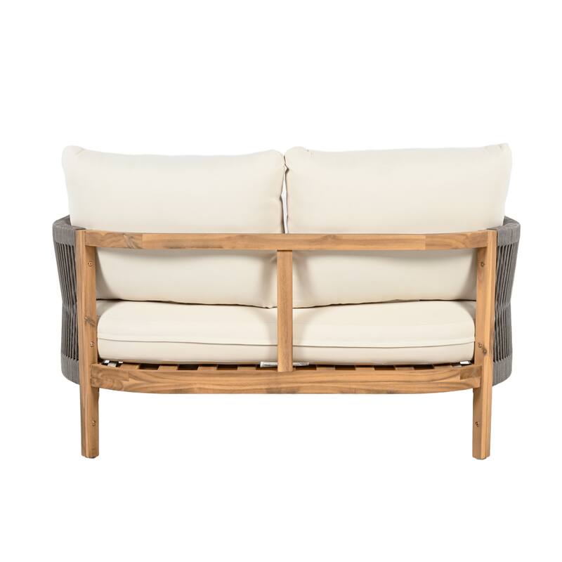 Christopher Knight Home - Rowan 2-Piece Outdoor Acacia Wood Loveseat Set with Woven Rope Accents & Coffee Table