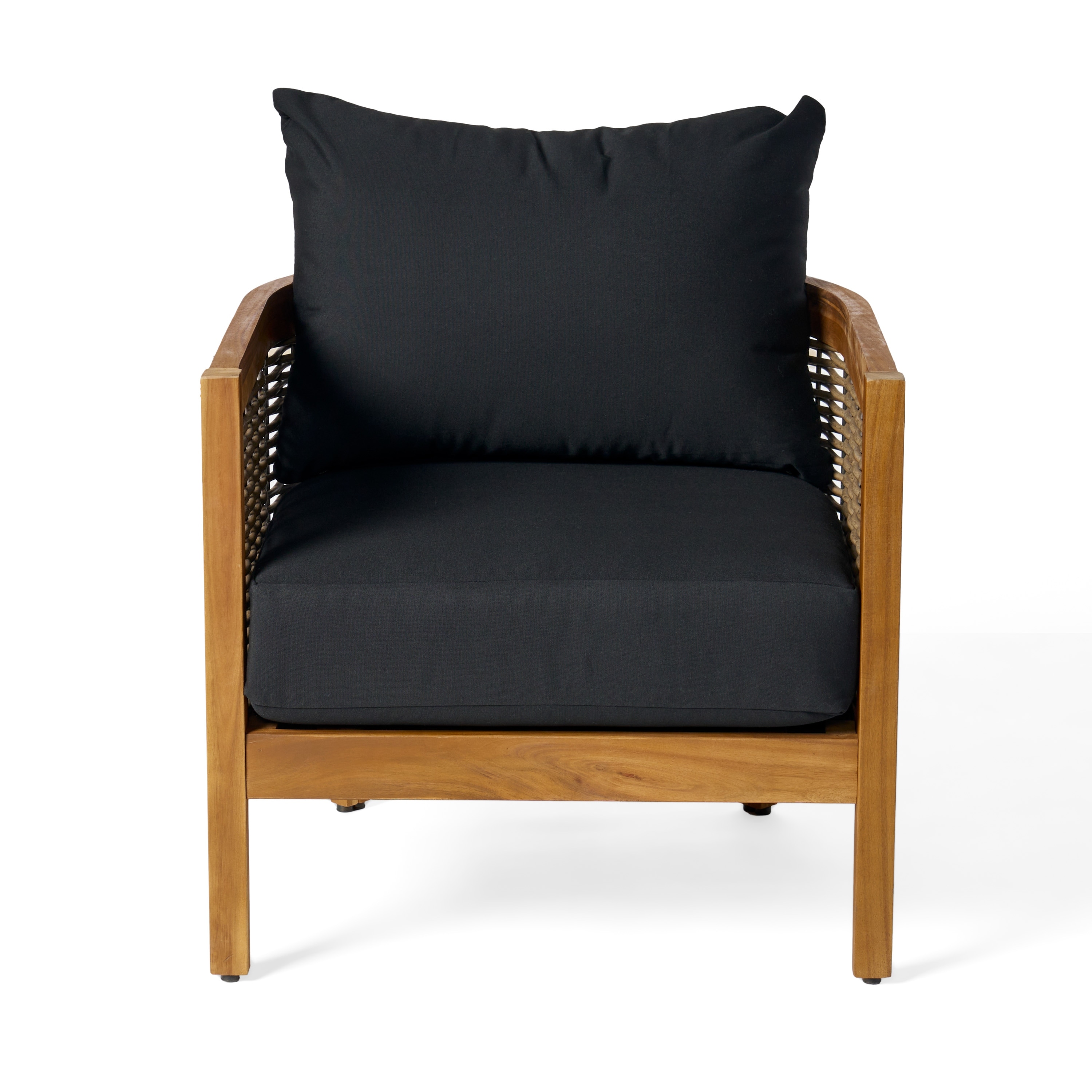 Burchett Outdoor Acacia Wood and Wicker 4 Seater Chat Set with